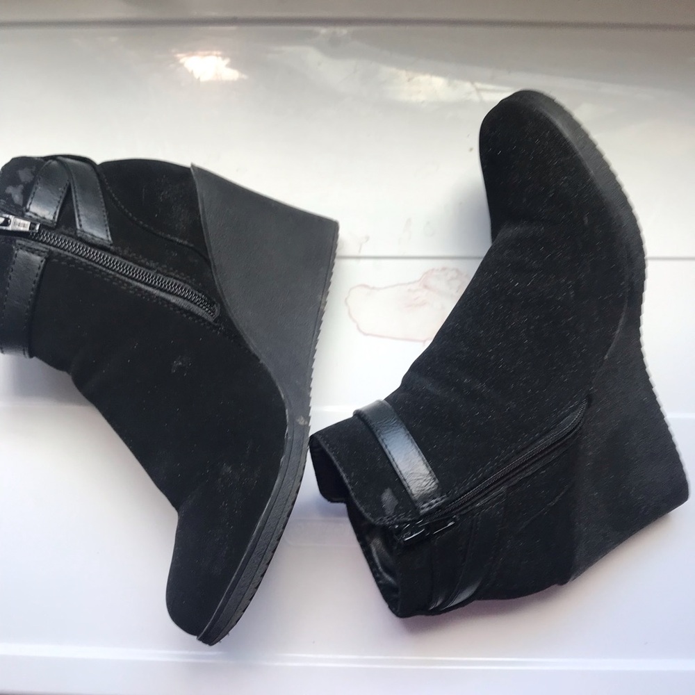 Black Suede Ankle Boots with Buckle Strap - Women size 8